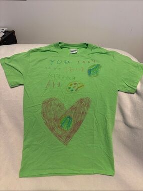 Gildan Lime Green Kids Tee with Heart and Planet Drawings